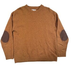 Line of Trade Mens XL Wool Donegal Fleck Crewneck Sweater Elbow Patches Rust